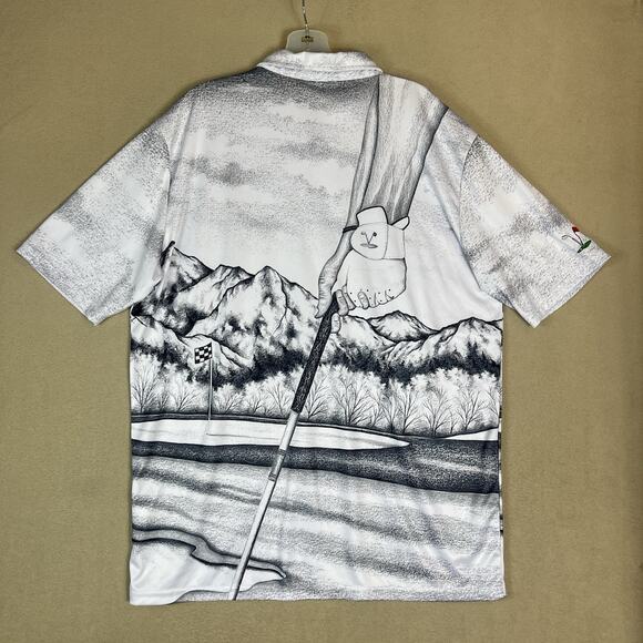 Valentino Dixon Polo Shirt Mens XXL White Graphic Print Golf Performance Stretch - Picture 8 of 9